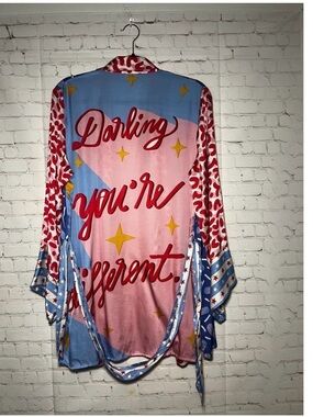 Me369 Graphic Belted Kimono  - "Darling You're Different"
Colorful